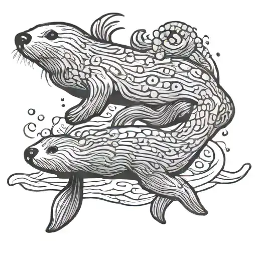 Sea Otter On Its Back And Sea Lion Swimming Underneath