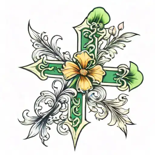 Cross With Iris And Shamrock Intertwined