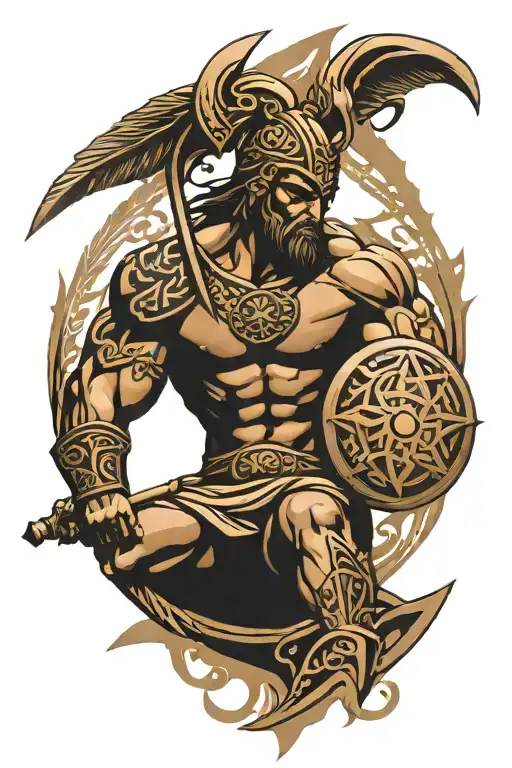 Tribal Tattoo Depicting Achilles Greek God Symbol In Alchemy