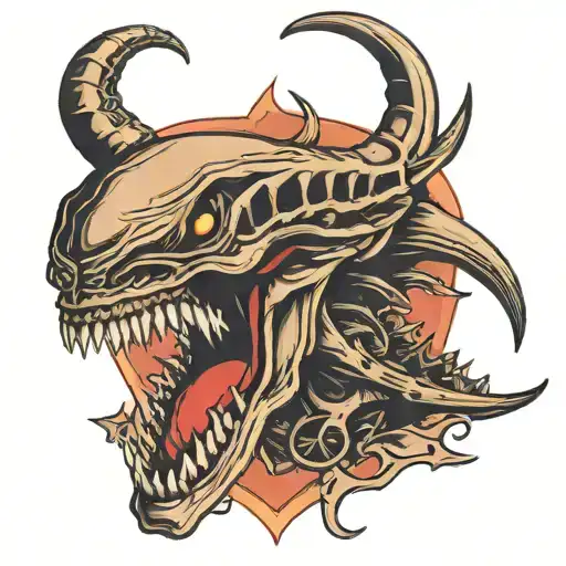 Traditional Mom Heart With Portrait Of Xenomorph