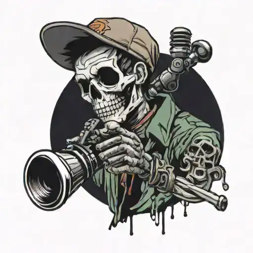 Close Up Of A Katrina Style Boy With A Skeleton Hand Holding A Retro Microphone