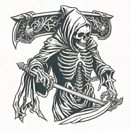 Hooded Skeleton Reaper Holding Scythe