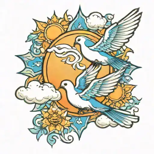 Cloudy Blue Sky Doves Sun