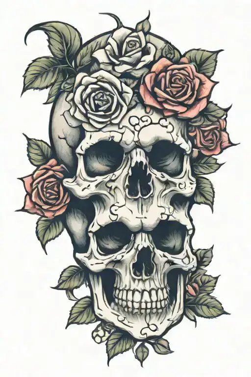 Skull And Roses Blooming Tattoo