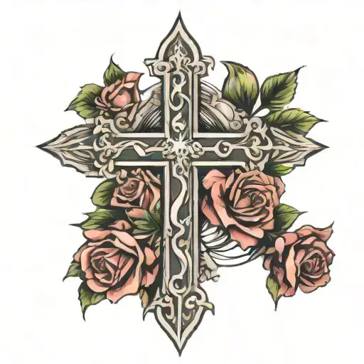 Christian Cross With Roses