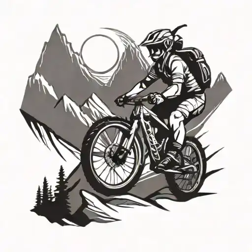 Minimilistic Style Mountain Biker Riding Downhill