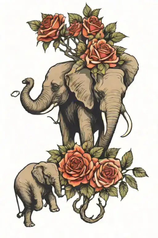 Roses And Elephant And Forest Scene