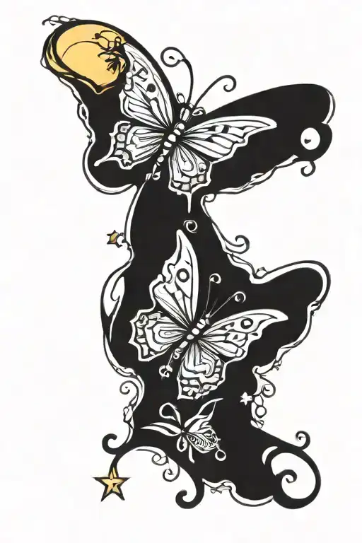 Butterfly And Moon And Star Sign