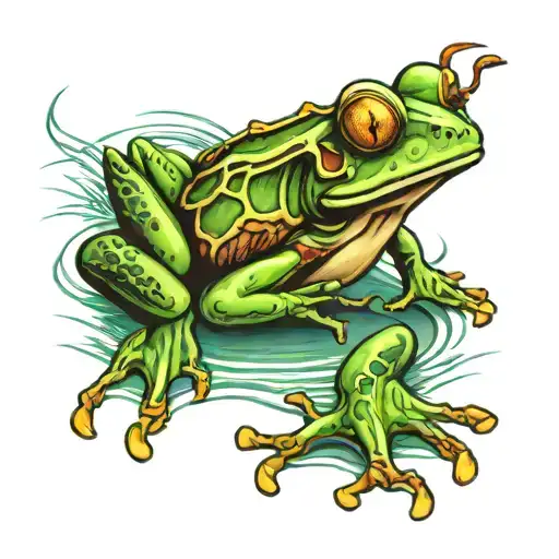 Swimming Frog With A Scorpion On Its Back