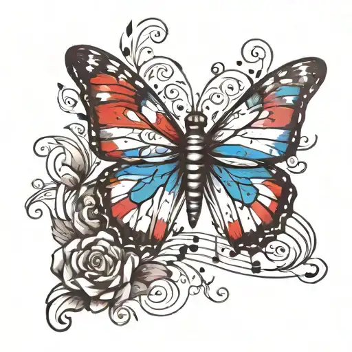 Butterfly With Cuba Flag And Music Notes Dancing