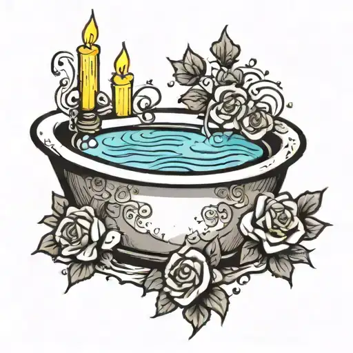 Bathtub With Candles And Rose Petals