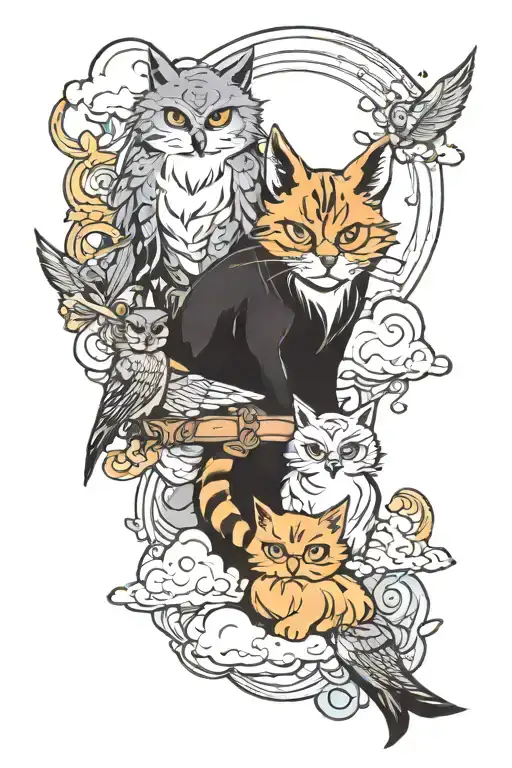 Cat Dog And Owl On Cloud Strife