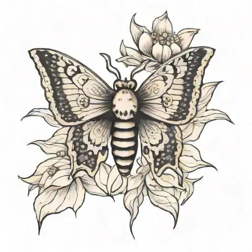 Death Moth With Lotus Flower Blooming