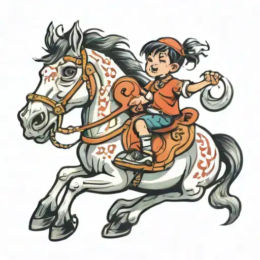 Small Boy Riding A Big Horse