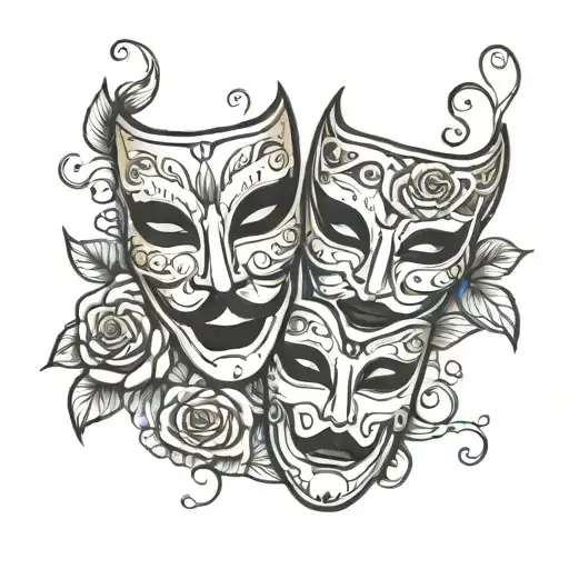 Happy & Sad Theatre Masks With Rose