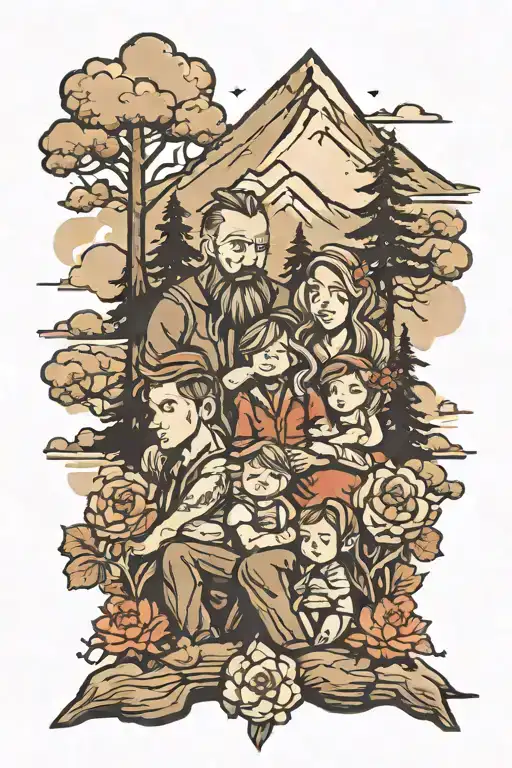 Family Of 5 On A Mountain