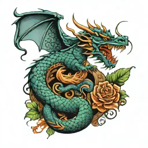 Dragon Sleeve Tattoo With Dragon Resting On Shoulder