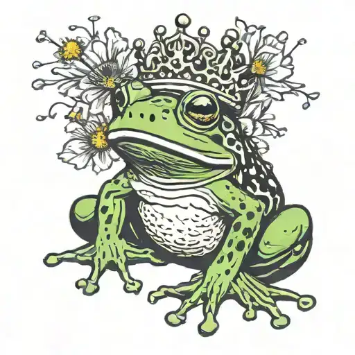 Frog Wearing Crown Blowing Dandelion 3 Seeds Drifting Away