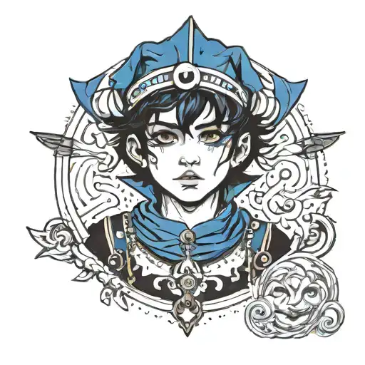 Boy With Black Hair And Dark Blue Eyes In Jester Outfit