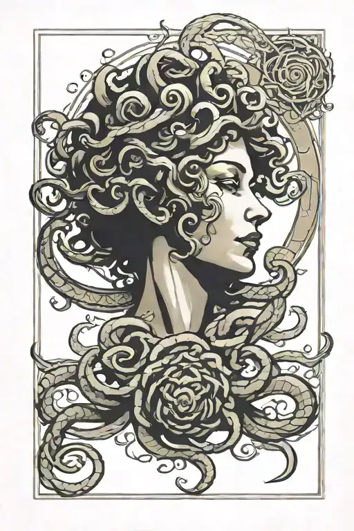 Sleeve With Medusa Head And Shadows In The Background