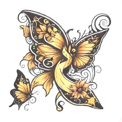 Cancer Ribbon With Butterflies And Libra Sign Intertwined