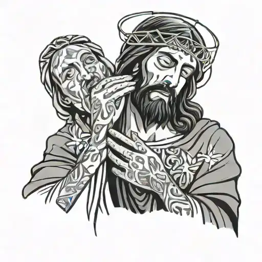 A Person In Front Of Jesus Christ Removing A Veil From Their Face
