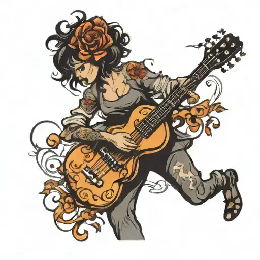 Woman Silhoutte Dancing With Guitar