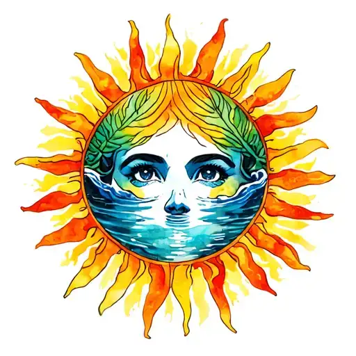 Water And Sun In Colors In Watercolor Representing
