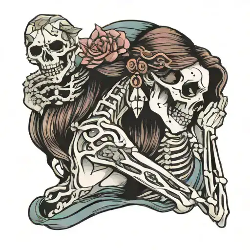 Crying Woman Holding A Skeleton