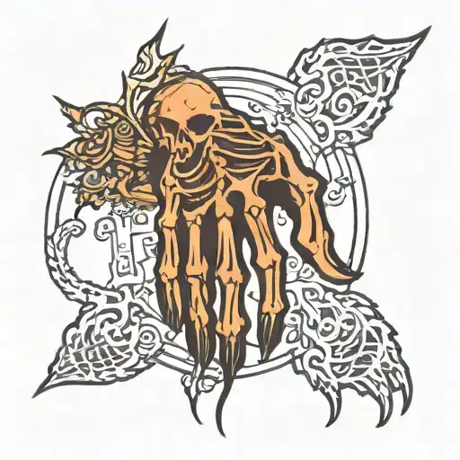 Skeleton Hand With Words Engraved Style