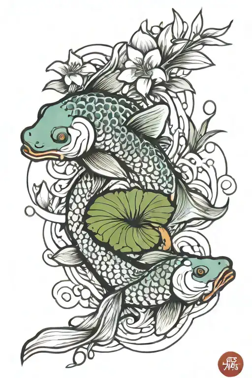 Koi Fish Swimming With Lily Pads