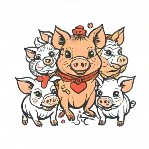 Mix Of 3 Little Pigs With Hearts