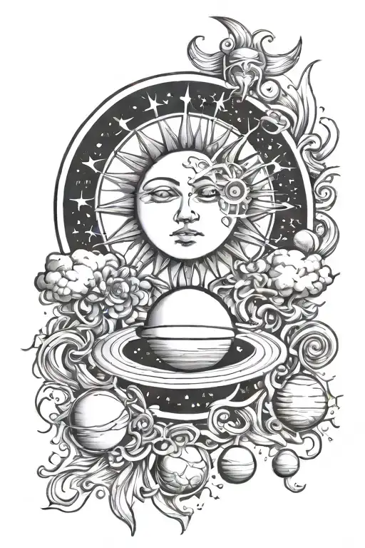 Sun Moon And Saturn Sketch
