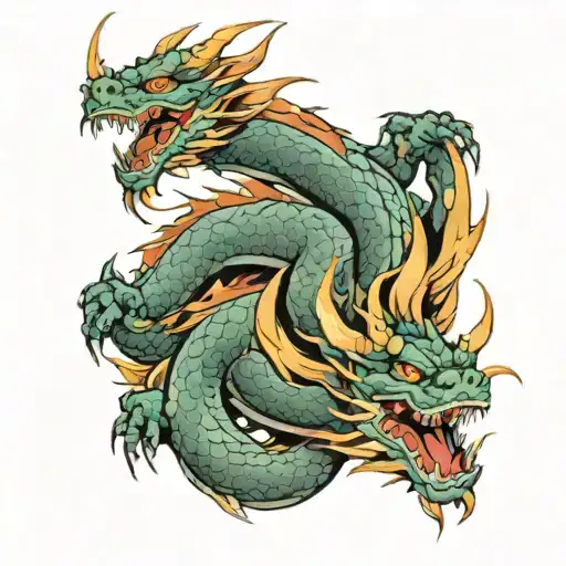 Nigihayami Kohakunushi Dragon Tattoo Around Arm To Shoulder Colored With A Kind Face