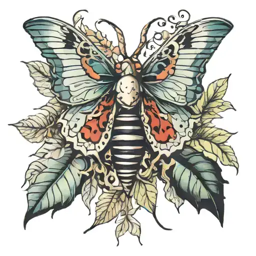 Death Moth Centered Among Ash Leaves And Hanging Tobacco Leaves