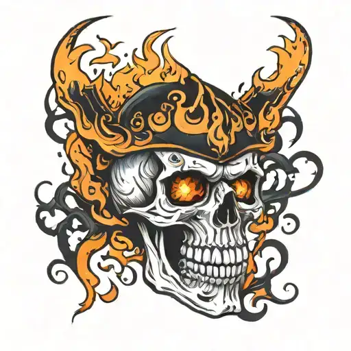 Pitch Black Skull With Flames And Fire
