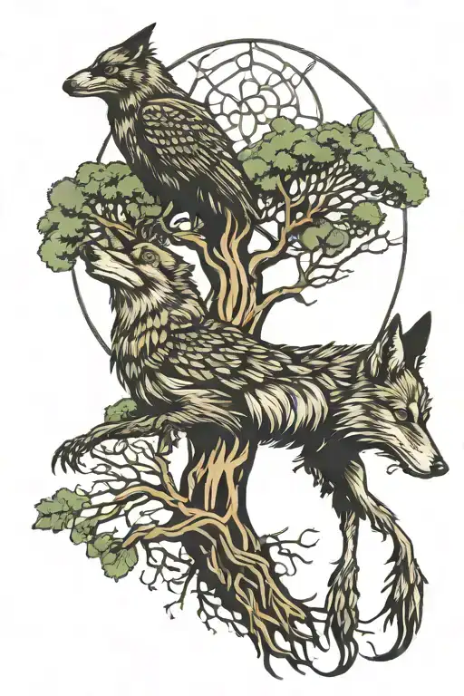 Crow Coyote Tree Of Life Intertwined