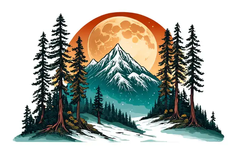 Mountian Forest With Moon Rising
