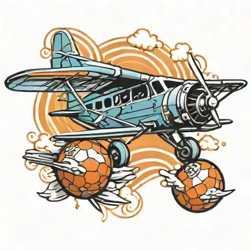 An Airplane With Wings Made Of Footballs