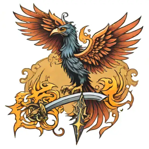 A Phoenix That Stands On Top Of A Sword