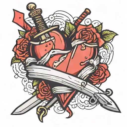 Broken Heart With Bandages Rapped Around It And Sword Stabbed Into The Top Of It