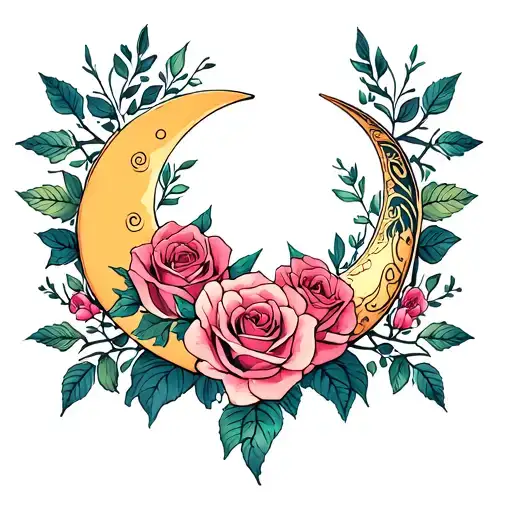Crescent Moon And Roses