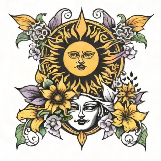 Moon And Sun With Lilys And Violets