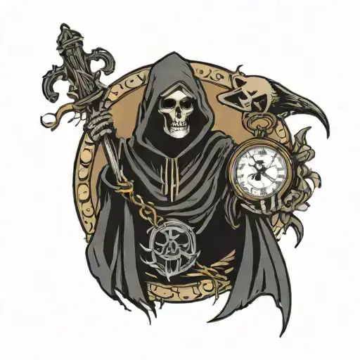 Grim Reaper O Holding Pocket Watch