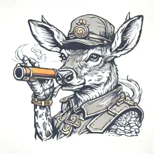 A Deer Dressed As A Soldier Smoking A Cigar