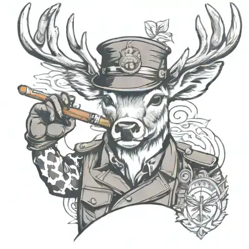 A Deer Dressed As A Soldier Smoking A Cigar