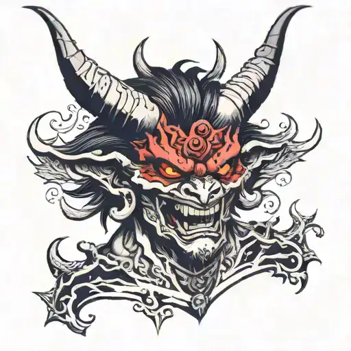 Oni Demon On Neck With Moon Down