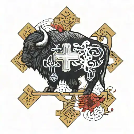 Bison And Orthodox Cross And Jerusalem Cross And Dna And Letters Z M G