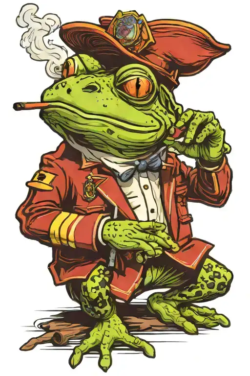 Frog Standing Smoking A Cigerette Wearing A Firefighters Uniform