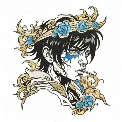 Boy With Black Hair And Blue Eyes Bleeding Gold